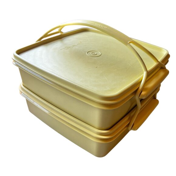 Tupperware Other - Tupperware Portable Food Set With Insets & Handle - Yellow Plastic Containers